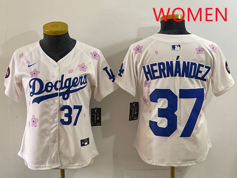 Women Los Angeles Dodgers #37 Hernandez Cream Sakura Edition 2025 Nike MLB Jersey style 32